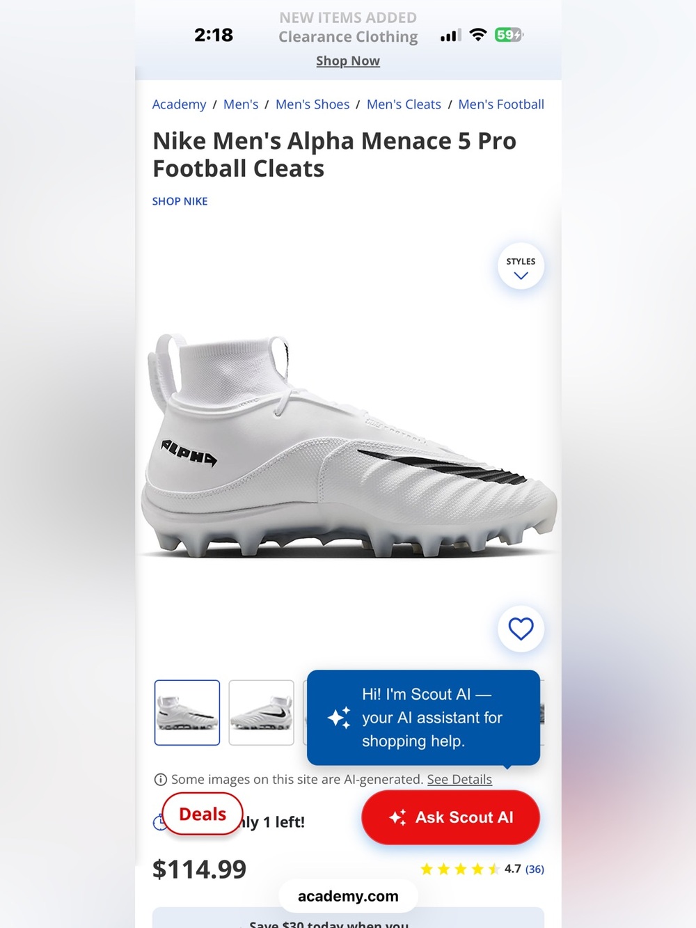 Nike White & Black Alpha Menace 5 Pro Football Cleats